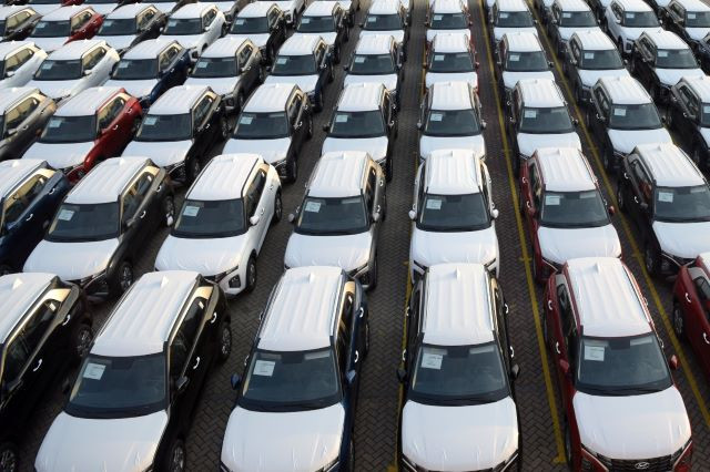 Made in Indonesia: Cars bound for export sit parked on Dec. 15, 2023 at a facility belonging to PT Indonesia Kendaraan Terminal in Tanjung Priok, Jakarta. Indonesian car exports were up 10.6 percent in the January to November period from the same period last year.