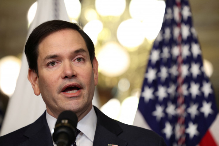 Marco Rubio speaks after he is sworn in as Secretary of State by U.S. Vice President JD Vance at the Eisenhower Executive Office Building in Washington, U.S., Jan. 21, 2025.  