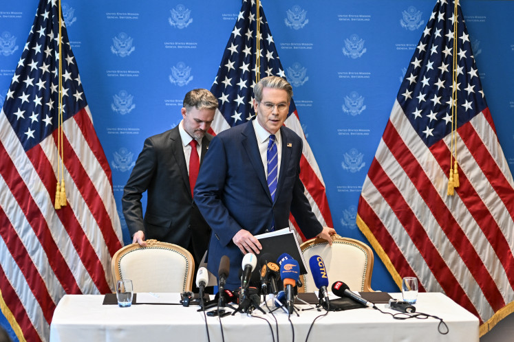 US Treasury Secretary Scott Bessent (right) and US Trade Representative Jamieson Greer arrive to deliver a news conference in Geneva on May 12, providing details of “substantial progress“ following a two-day closed-door meeting between US and China which, according to top officials, was aimed at ending a devastating tariff war.